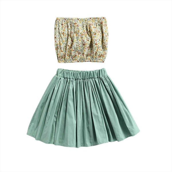 2 pieces kids suit set, summer flower print sleeveless strapless solid color pleated skirt, green, 1 6 years, White
2 pieces kids suit set, summer flower print sleeveless strapless solid color pleated skirt, green, 1 6 years, White