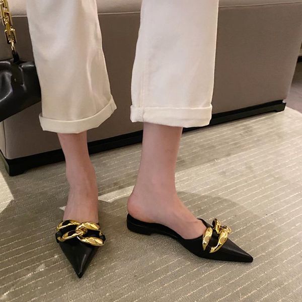 slippers 2021 metal chain pointed toe pu leather ladies slides shoes fashion summer outdoor slip on anti-slip women black flats
slippers 2021 metal chain pointed toe pu leather ladies slides shoes fashion summer outdoor slip on anti-slip women black flats