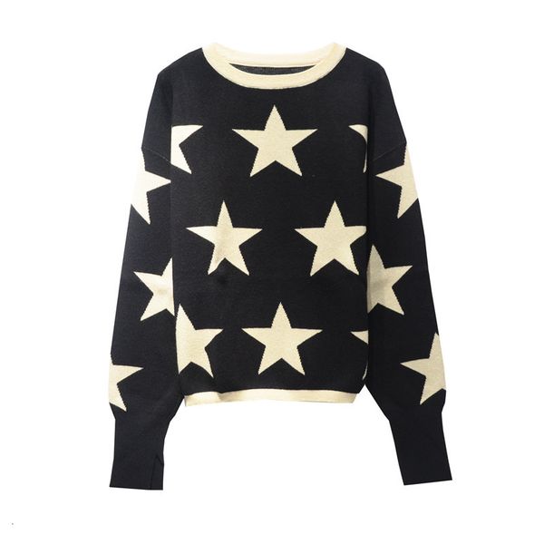 sweater knit autumn and winter 2021 five pointed star jacquard fashion round neck pullover long sleeve bottomed trendy women, White;black
sweater knit autumn and winter 2021 five pointed star jacquard fashion round neck pullover long sleeve bottomed trendy women, White;black