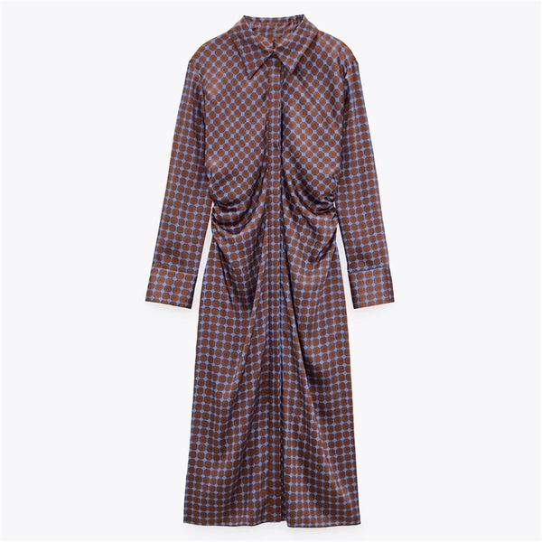 print shirt dress women lapel collar long sleeve ruched es woman front button vintage office midi 210524, Black;gray
print shirt dress women lapel collar long sleeve ruched es woman front button vintage office midi 210524, Black;gray