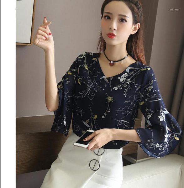 women's blouses & shirts 2021 summer blouse shirt floral chiffon wild trumpet sleeve women loose thin 202114, White
women's blouses & shirts 2021 summer blouse shirt floral chiffon wild trumpet sleeve women loose thin 202114, White