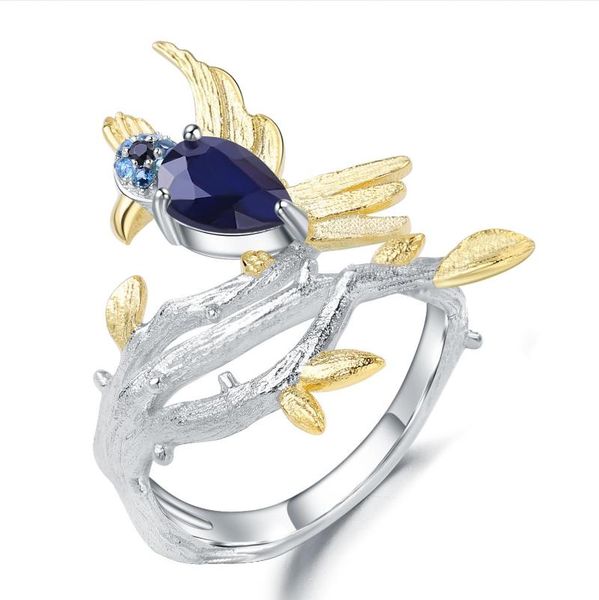 cluster rings gem's ballet 925 sterling silver 0.65ct natural vintage blue sapphire ring handmade bird on branch for women fine jewelry, Golden;silver
cluster rings gem's ballet 925 sterling silver 0.65ct natural vintage blue sapphire ring handmade bird on branch for women fine jewelry, Golden;silver