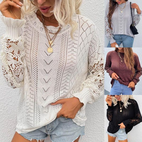 women's sweaters 2021 women blouse round neck long sleeve lace stitching knitted party clothes hollow out ladies blouses and shirts, White;black
women's sweaters 2021 women blouse round neck long sleeve lace stitching knitted party clothes hollow out ladies blouses and shirts, White;black