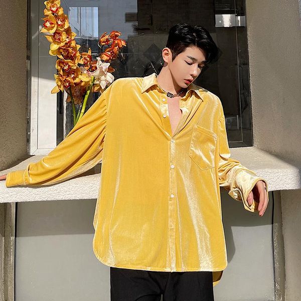men's casual shirts man streetwear vintage shirt coat yellow gold velvet loose pleated long sleeve jacket oversize male, White;black
men's casual shirts man streetwear vintage shirt coat yellow gold velvet loose pleated long sleeve jacket oversize male, White;black