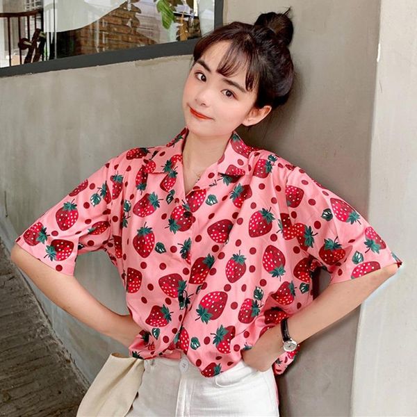 women strawberry print blouse turn-down collar casual shirt short sleeve loose beach wear women's blouses & shirts, White
women strawberry print blouse turn-down collar casual shirt short sleeve loose beach wear women's blouses & shirts, White