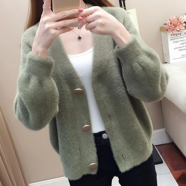 women's jackets imitation mink cashmere knitted cardigan woman sweaters coat sweater short loose outer, Black;brown
women's jackets imitation mink cashmere knitted cardigan woman sweaters coat sweater short loose outer, Black;brown