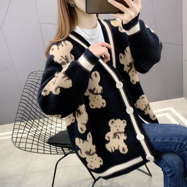 women's sweaters net red bear woman's cardigan sweater mid-length korean version loose v-neck jacket large size rrsw, White;black
women's sweaters net red bear woman's cardigan sweater mid-length korean version loose v-neck jacket large size rrsw, White;black