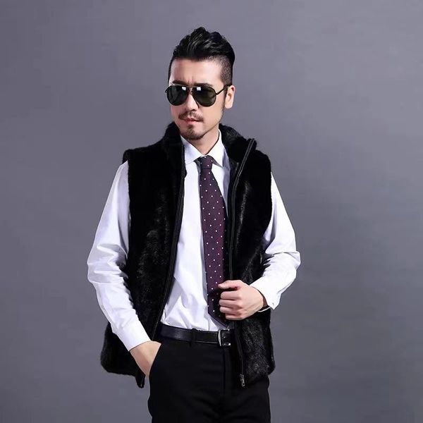 men's leather & faux real coat man winter natural vest jacket fashion silm outwear, Black
men's leather & faux real coat man winter natural vest jacket fashion silm outwear, Black