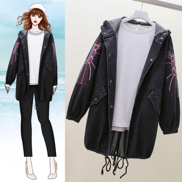 women's jackets coat women oversize medium length ethnic loose embroidered hooded jeans jacket chaqueta mujer veste femme clothes, Black;brown
women's jackets coat women oversize medium length ethnic loose embroidered hooded jeans jacket chaqueta mujer veste femme clothes, Black;brown