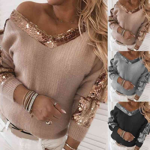 autumn winter women v neck long sleeve sweater sequins one shoulder jumpers, White;black
autumn winter women v neck long sleeve sweater sequins one shoulder jumpers, White;black