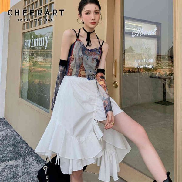 white drawstring asymmetrical skirt women summer high waist ruffle mermaid fashion desinger bottoms 210427, Black
white drawstring asymmetrical skirt women summer high waist ruffle mermaid fashion desinger bottoms 210427, Black