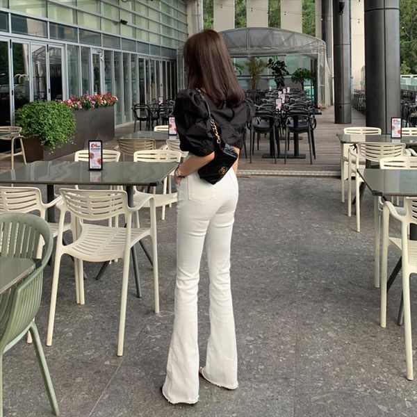 flare pants white womens jean high waist solid ankle length casual all match trouser, Blue
flare pants white womens jean high waist solid ankle length casual all match trouser, Blue