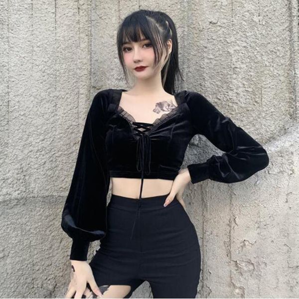 women's blouses & shirts vintage goth shirt women bodycon bandage lace black velvet lantern sleeve gothic female crop casual b, White
women's blouses & shirts vintage goth shirt women bodycon bandage lace black velvet lantern sleeve gothic female crop casual b, White