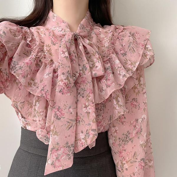 women's blouses & shirts 2021 spring fashion bow collar women shirt long sleeve print pink blouse female ruffle chiffon lady, White
women's blouses & shirts 2021 spring fashion bow collar women shirt long sleeve print pink blouse female ruffle chiffon lady, White