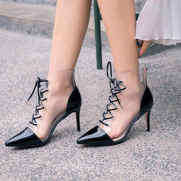 dress shoes 2021 pvc material transparent sandals for woman with cross tied lace up in pointed toe high heels party shoe size 34-43, Black
dress shoes 2021 pvc material transparent sandals for woman with cross tied lace up in pointed toe high heels party shoe size 34-43, Black