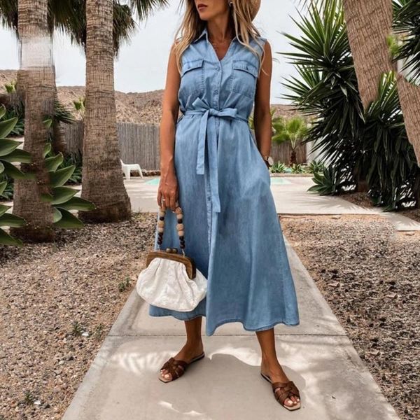 casual dresses zoulv 2021 spring fashion denim button front sleeveless a-line pockets long shirt dress summer women, Black;gray
casual dresses zoulv 2021 spring fashion denim button front sleeveless a-line pockets long shirt dress summer women, Black;gray