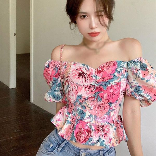 women's blouses & shirts floral printed square neck summer women open back puff sleeve blouse, White
women's blouses & shirts floral printed square neck summer women open back puff sleeve blouse, White