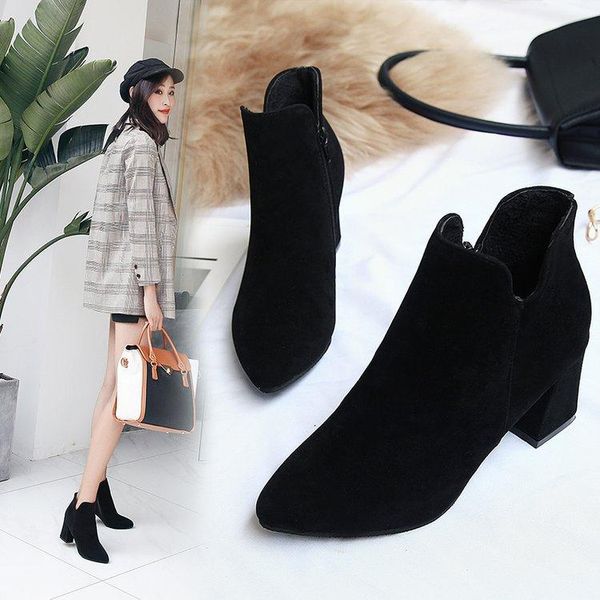boots 2021 women shoes single thick-heeled short women's high-heeled plus cashmere winter all-match, Black
boots 2021 women shoes single thick-heeled short women's high-heeled plus cashmere winter all-match, Black
