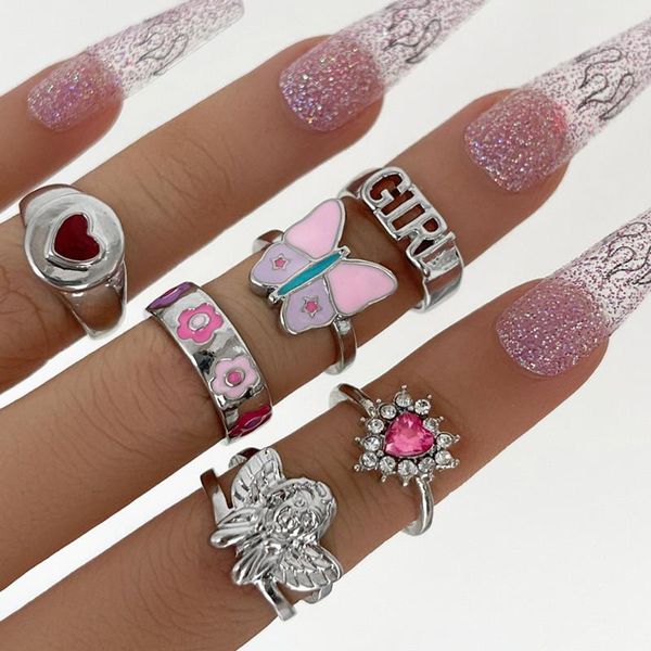 cluster rings 6 pcs/set fashion crystal heart butterfly for women vintage punk angel set party jewelry accessories, Golden;silver
cluster rings 6 pcs/set fashion crystal heart butterfly for women vintage punk angel set party jewelry accessories, Golden;silver