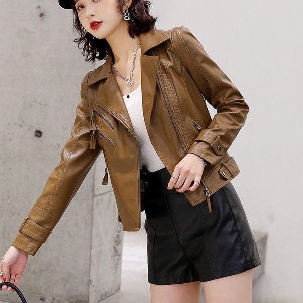 women's leather & faux women 's short motorcycle jacket 2021 spring and autumn slim fit fashion versatile wash pu, Black
women's leather & faux women 's short motorcycle jacket 2021 spring and autumn slim fit fashion versatile wash pu, Black