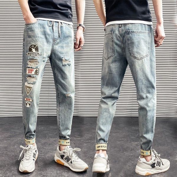 ebaihui summer nine cents jeans for men trendy popular ripped thin mid waist jeans loose leisure handsome youth trousers, Blue
ebaihui summer nine cents jeans for men trendy popular ripped thin mid waist jeans loose leisure handsome youth trousers, Blue