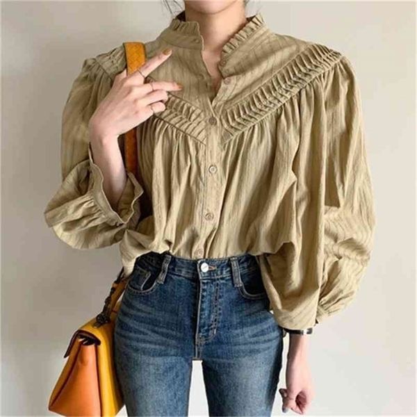 women's fungus stand collar pleated patchwork women blouse single breasted lantern sleeve shirt solid chic femme blusas pl380 210506, White
women's fungus stand collar pleated patchwork women blouse single breasted lantern sleeve shirt solid chic femme blusas pl380 210506, White
