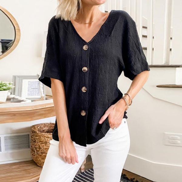 women's t-shirt women summer t-shirts fashion single-breasted design v neck half sleeve solid color casual loose streetwear cardigan l, White
women's t-shirt women summer t-shirts fashion single-breasted design v neck half sleeve solid color casual loose streetwear cardigan l, White