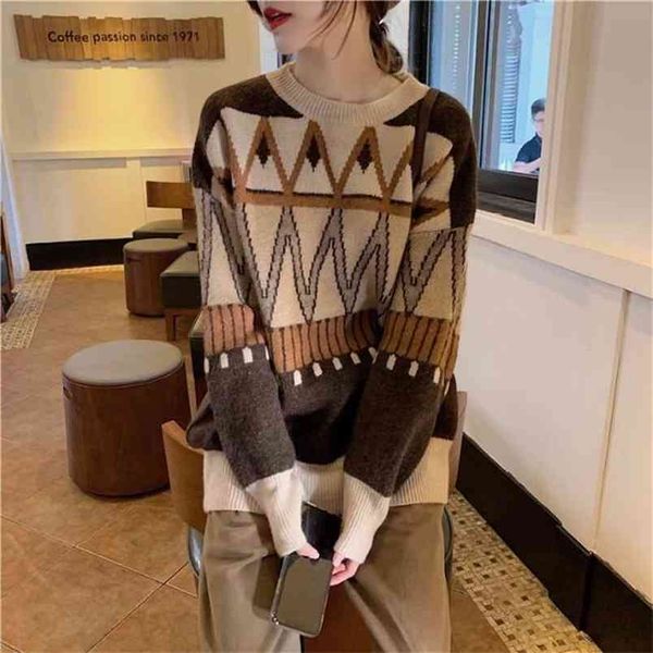 autumn and winter loose lazy rhombus long-sleeved sweater women's hedging students wild women 210427, White;black
autumn and winter loose lazy rhombus long-sleeved sweater women's hedging students wild women 210427, White;black