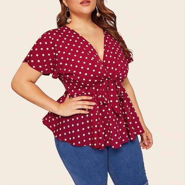 chiffon plus size v neck womens blouses short sleeve polka dot knot front oversize long top, White
chiffon plus size v neck womens blouses short sleeve polka dot knot front oversize long top, White