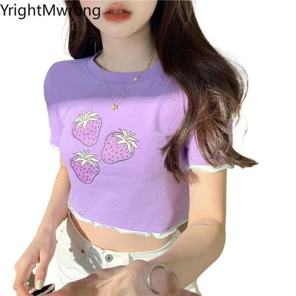 women's t-shirt frill ruffles cotton o neck bodycon strawberry print graphic t shirt women crop aesthetic cute clothing korean, White
women's t-shirt frill ruffles cotton o neck bodycon strawberry print graphic t shirt women crop aesthetic cute clothing korean, White