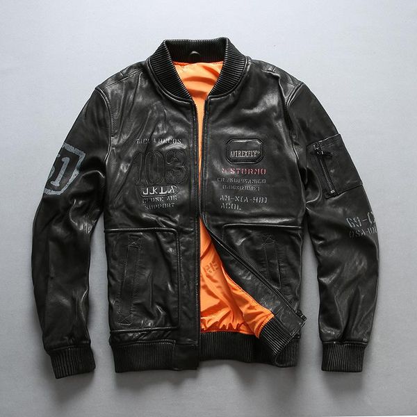 men's leather & faux genuine man baseball jacket sheepskin casual real coat autumn clothing male, Black
men's leather & faux genuine man baseball jacket sheepskin casual real coat autumn clothing male, Black