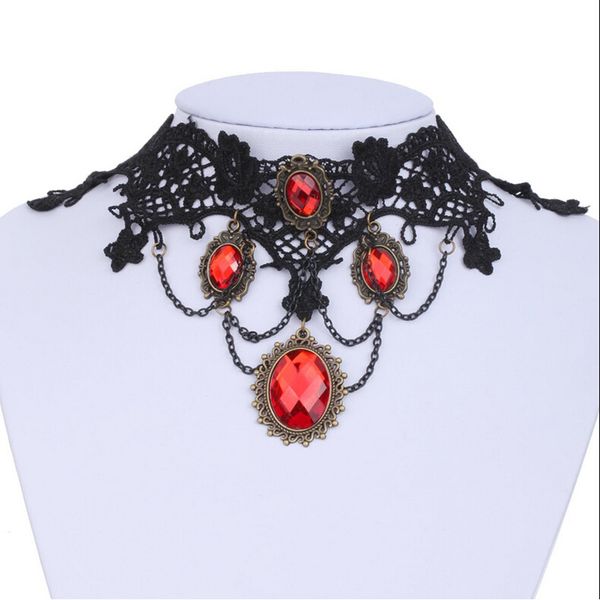 red rhinestone gothic jewelry vintage lace & pendant women accessories choker false collar statement necklaces, Silver
red rhinestone gothic jewelry vintage lace & pendant women accessories choker false collar statement necklaces, Silver