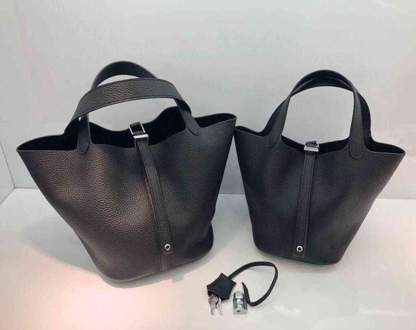 Hot Ins Fashion 18CM 22CM Bucket Totes Soft Cowhide Genuine leather Shoulder Bags lady Women Handbag wholesale High quality 01
