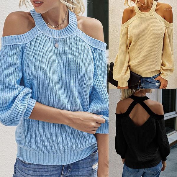 cross bandage off shoulder knitted sweater women pullover hollow halter fashion solid women's sweaters, White;black
cross bandage off shoulder knitted sweater women pullover hollow halter fashion solid women's sweaters, White;black
