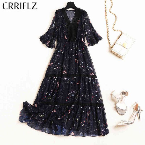 crriflz long print chiffon dress women lace butterfly sleeve v neck female half summer office lady 210520, Black;gray
crriflz long print chiffon dress women lace butterfly sleeve v neck female half summer office lady 210520, Black;gray