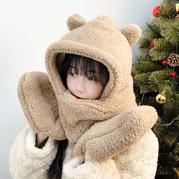 winter women girls soft lamb wool plush scarf with hood lady outdoor warmth bear ear protection hat female lovely scarf gloves, Blue;gray
winter women girls soft lamb wool plush scarf with hood lady outdoor warmth bear ear protection hat female lovely scarf gloves, Blue;gray
