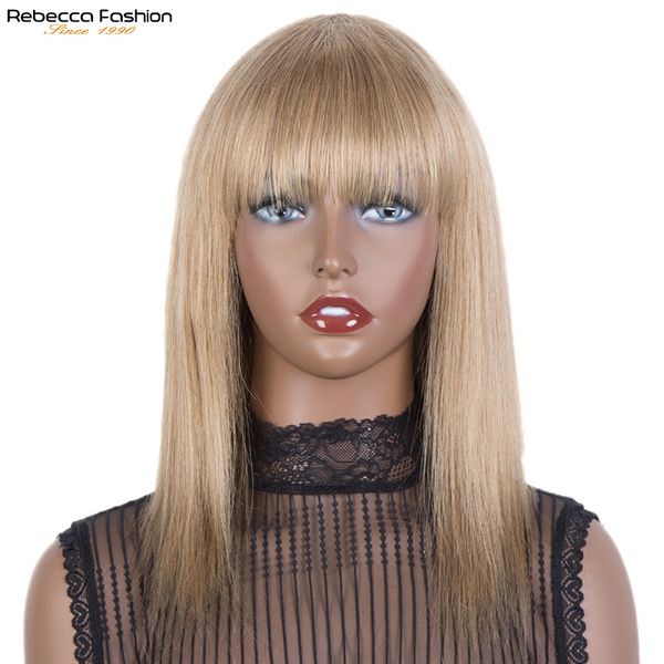 16inch blond color straight human hair wigs with bangs brazilian remy full machine made human hair wigs for women glueless wig, Black
16inch blond color straight human hair wigs with bangs brazilian remy full machine made human hair wigs for women glueless wig, Black