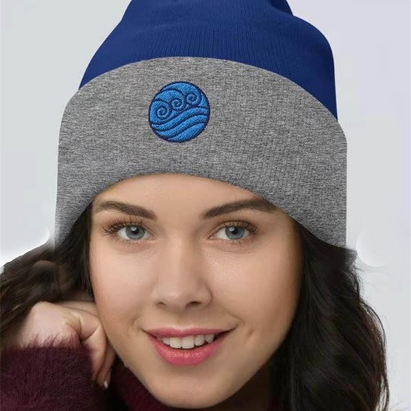 beanies sale cartoon avatar last air bender wool hat water triangle embroidered knit pullover, Blue;gray