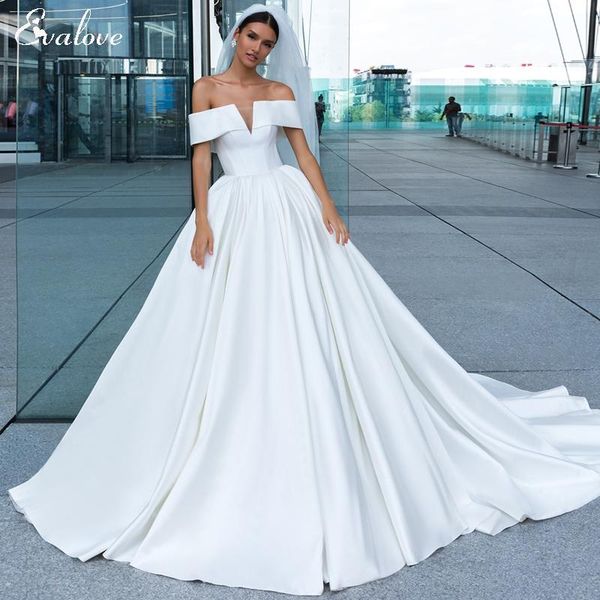 other wedding dresses evalove graceful satin court train custom-made a-line charming off the shoulder boat neck princess bridal gown, White
other wedding dresses evalove graceful satin court train custom-made a-line charming off the shoulder boat neck princess bridal gown, White
