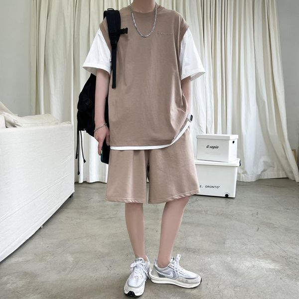 men's tracksuits black/khaki summer simple embroidery t shirt sets short sleeve fashion patchwork color loose casual tees + shorts homm, Gray
men's tracksuits black/khaki summer simple embroidery t shirt sets short sleeve fashion patchwork color loose casual tees + shorts homm, Gray