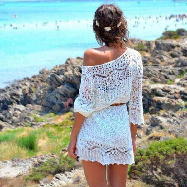 women's swimwear summer women lace crochet bikini cover up bathing suit beach dress beachwear, White;black
women's swimwear summer women lace crochet bikini cover up bathing suit beach dress beachwear, White;black