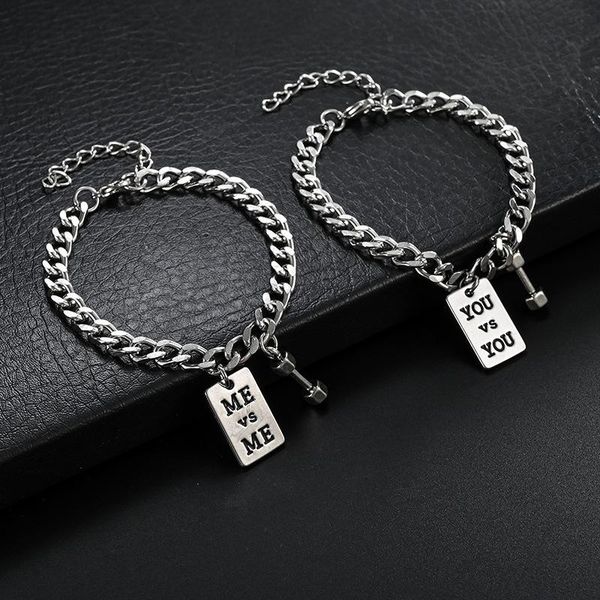 link, chain xiaoboacc titanium steel men's bracelet punk style fashion sports dumbbell letter pendant couple jewelry wholesales, Black
link, chain xiaoboacc titanium steel men's bracelet punk style fashion sports dumbbell letter pendant couple jewelry wholesales, Black