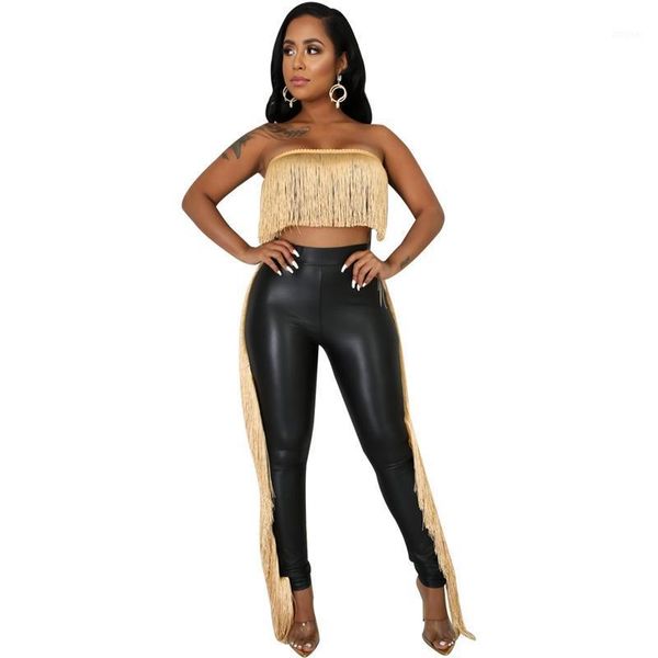 two piece dress women strapless sets winter tassel short crop and long pants set clothes bodycon club outfits, White
two piece dress women strapless sets winter tassel short crop and long pants set clothes bodycon club outfits, White