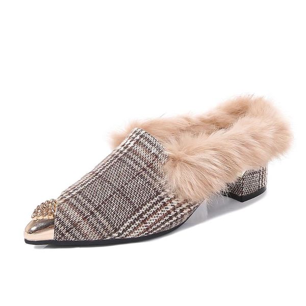 womens pointy metal toe real fur furry mules plaid check slipper slides block heel shoes warm winter snow luxury slippers, Black
womens pointy metal toe real fur furry mules plaid check slipper slides block heel shoes warm winter snow luxury slippers, Black