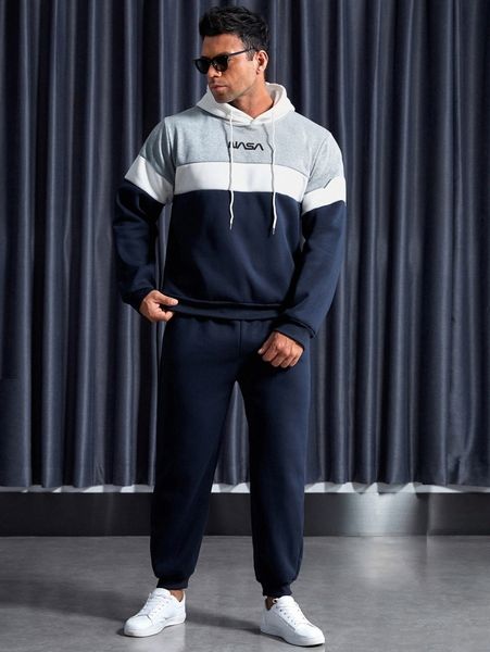 extended sizes men letter graphic colorblock drawstring hoodie & sweatpants 52ak#, Gray
extended sizes men letter graphic colorblock drawstring hoodie & sweatpants 52ak#, Gray