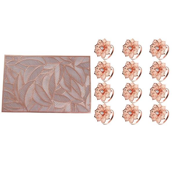 napkin rings 12 pcs alloy with hollow out flower holder & 4pcs square pvc placemats kitchen heat insulation pad
napkin rings 12 pcs alloy with hollow out flower holder & 4pcs square pvc placemats kitchen heat insulation pad