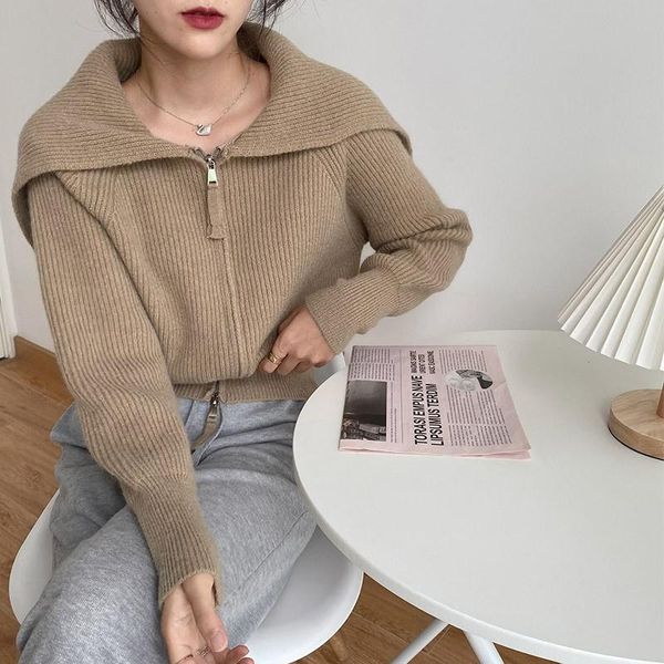 women's sweaters turn-down sweater women single-breasted knit cardigan small outwear jacket cropped femme coat, White;black
women's sweaters turn-down sweater women single-breasted knit cardigan small outwear jacket cropped femme coat, White;black