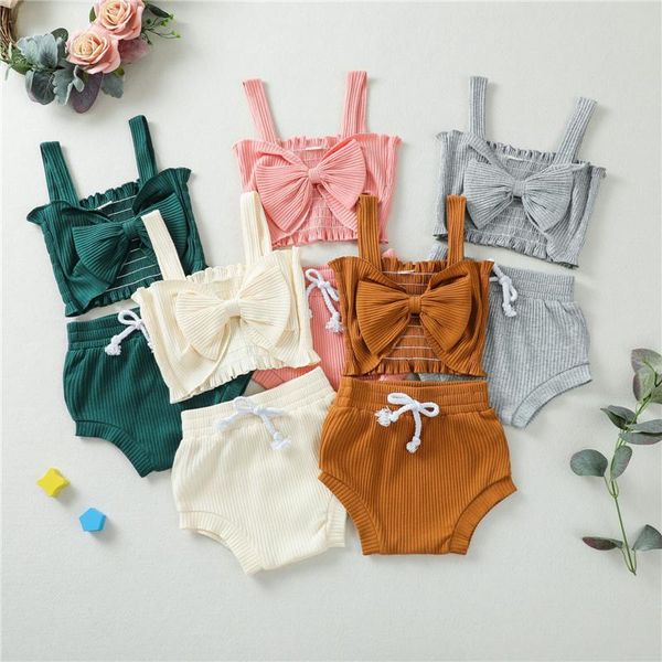 clothing sets 2021 baby girls outfits sleeveless ruffle bow front rib knit tank + shorts set summer born girl suits, White
clothing sets 2021 baby girls outfits sleeveless ruffle bow front rib knit tank + shorts set summer born girl suits, White