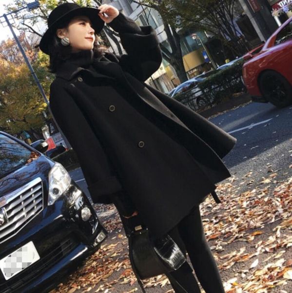 fashion women's woolen coat double-breasted long overcoat korean lapel girdle autumn winterline bandwidth cuffs high wool & blends, Black
fashion women's woolen coat double-breasted long overcoat korean lapel girdle autumn winterline bandwidth cuffs high wool & blends, Black