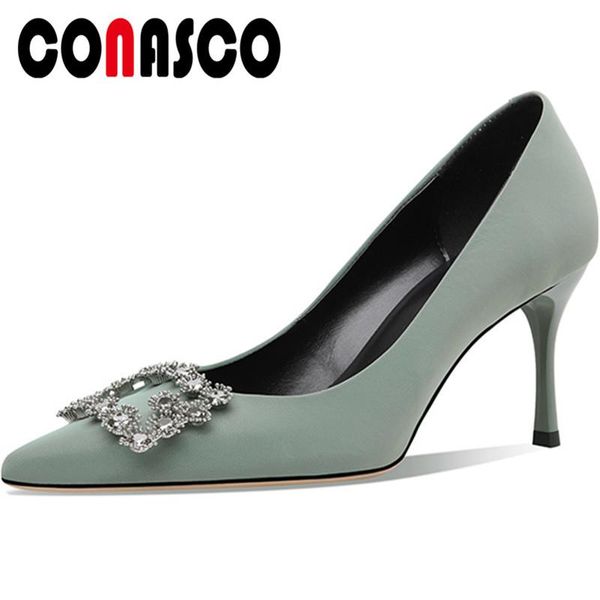 dress shoes conasco 2021 classic design woman pumps cow leather spring autumn office shallow rhinestone pointed toe thin heels, Black
dress shoes conasco 2021 classic design woman pumps cow leather spring autumn office shallow rhinestone pointed toe thin heels, Black